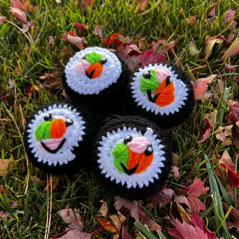 Hand Crocheted Set of 4 Happy Little Sushi Rolls Plushies! - Picture 2 of 15